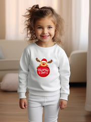 Cartoon Reindeer Graphic Crew Neck Sweatshirt Kids Christmas Gift