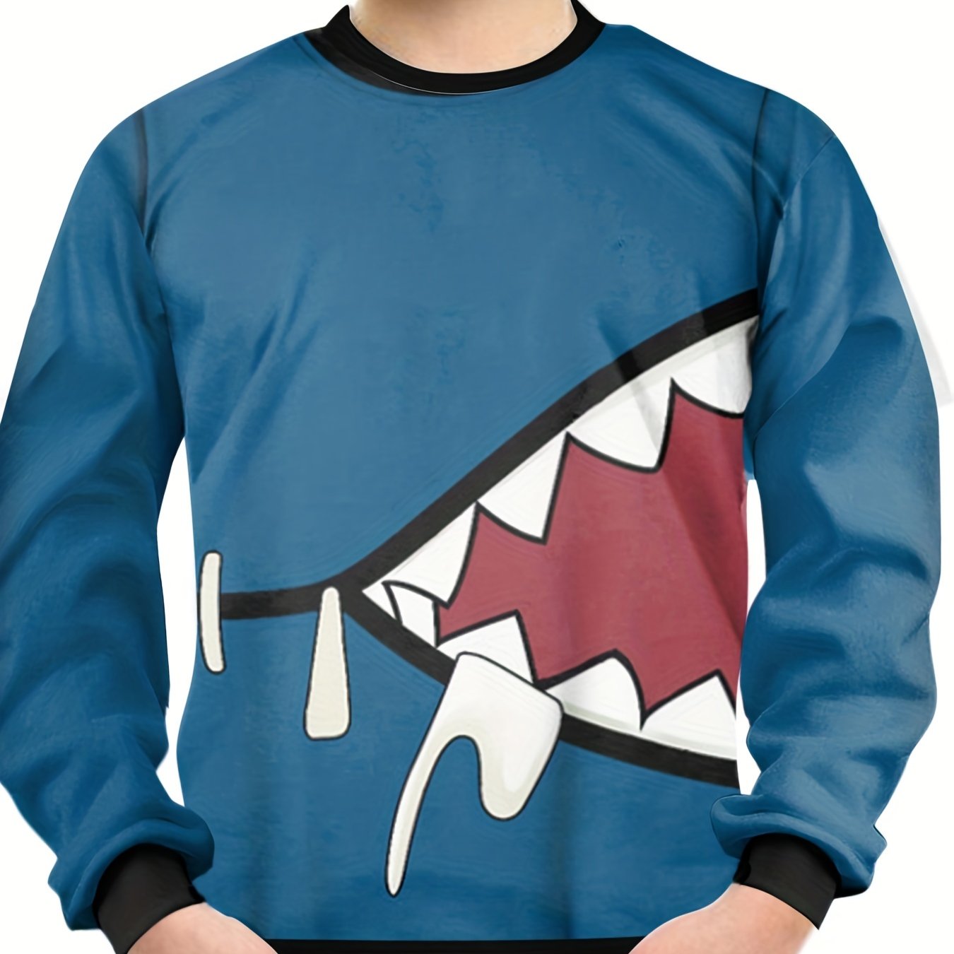 Teens 3D Shark Mouth Print Sweatshirt Casual Pullover Street Wear