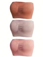 3pcs Strapless Bandeau Bras Soft Stretch Everyday Women's Lingerie