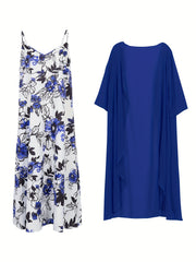 Floral Print Maxi Dress & Solid Cardigan Set