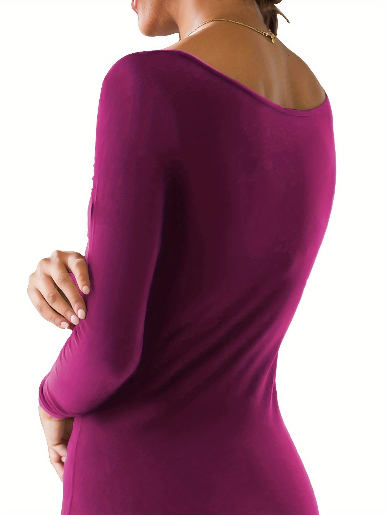Solid Thermal Blouse Long Sleeve Crew Neck Top