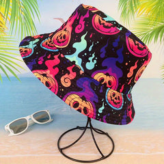 Unisex Sunshade Bucket Hat With Cartoon Pumpkin Print