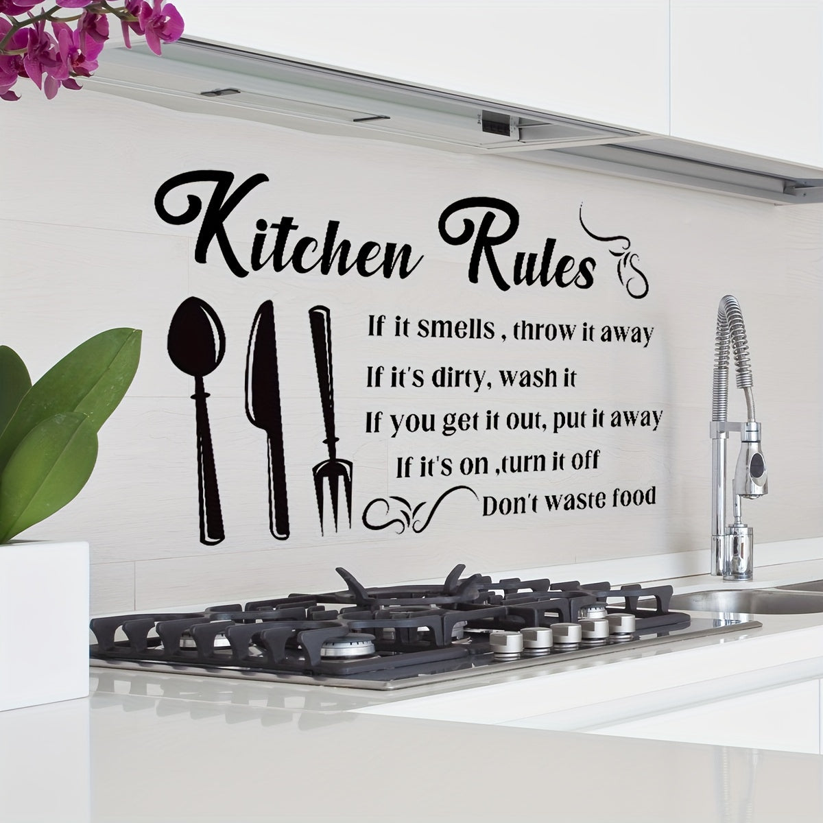 Kitchen Rules Wall Sticker Self-Adhesive Waterproof Removable 30x11.81in