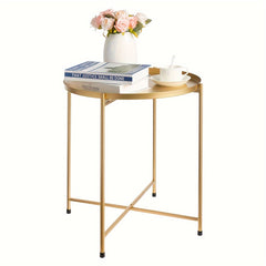 Gold Metal Round Side Table for Living Room Bedroom Balcony Patio