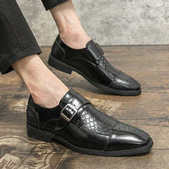 Men's Crocodile Print Monk Strap Square Toe Dress Shoes