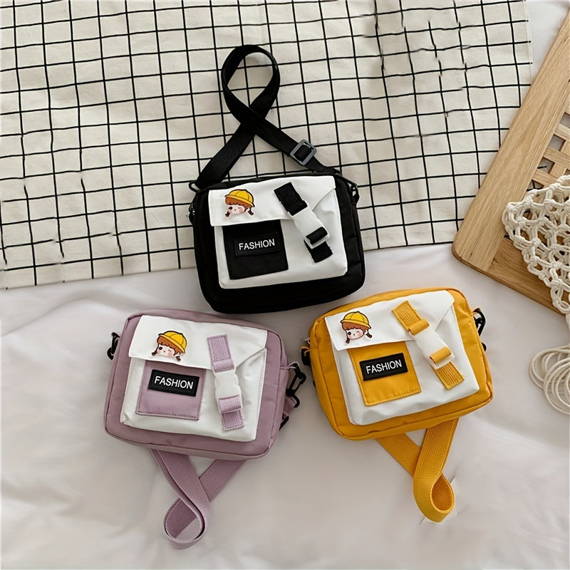 Letter Patch Bag Small Square Shoulder Bag With Pin