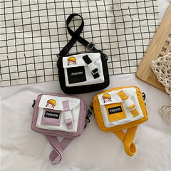Letter Patch Bag Small Square Shoulder Bag With Pin