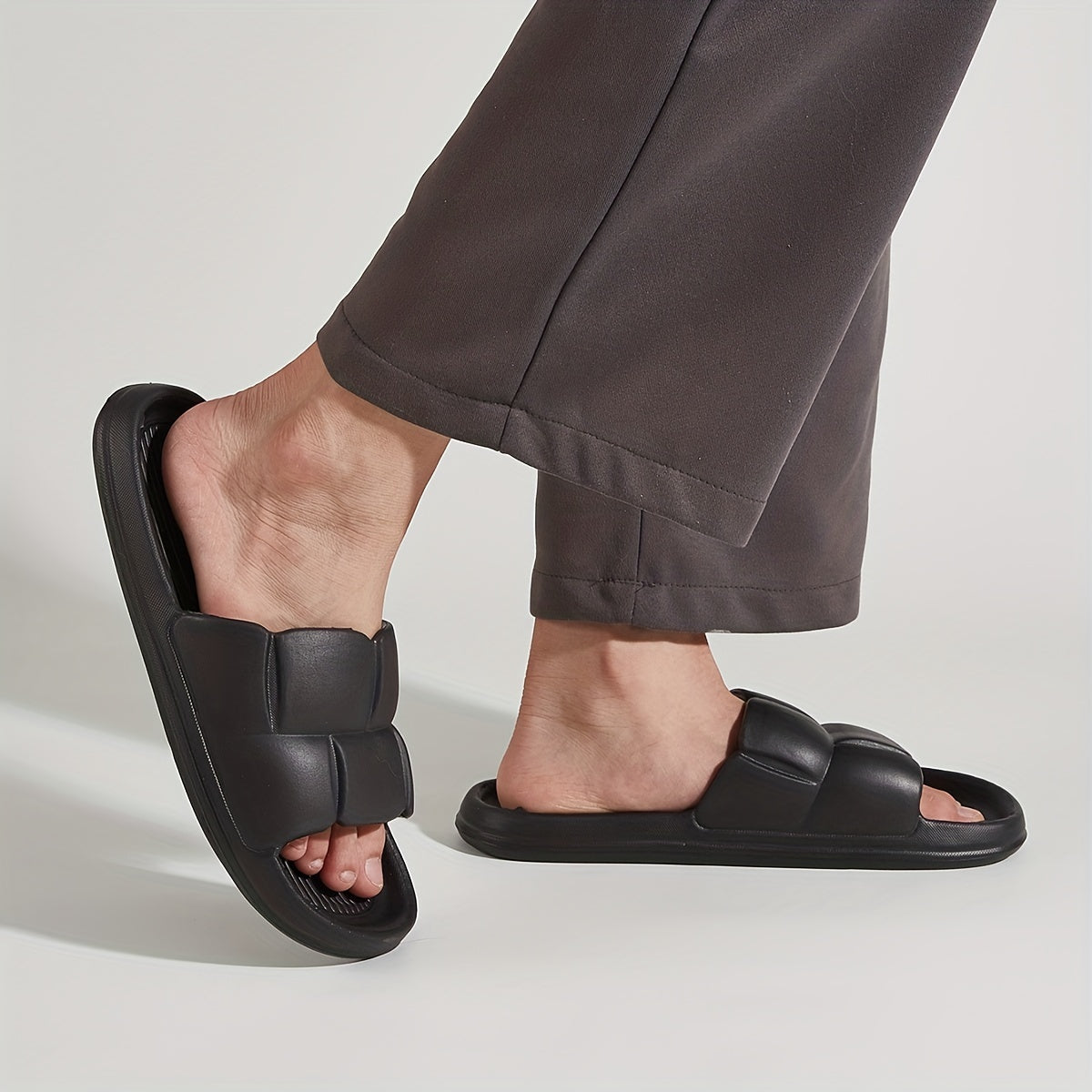 Men's Open Toe Slippers Anti skid Slip On Slides For Indoor Outdoor Shower