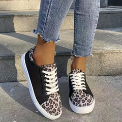 Leopard Print Skate Shoes Lace Up Low Top Canvas Sneakers