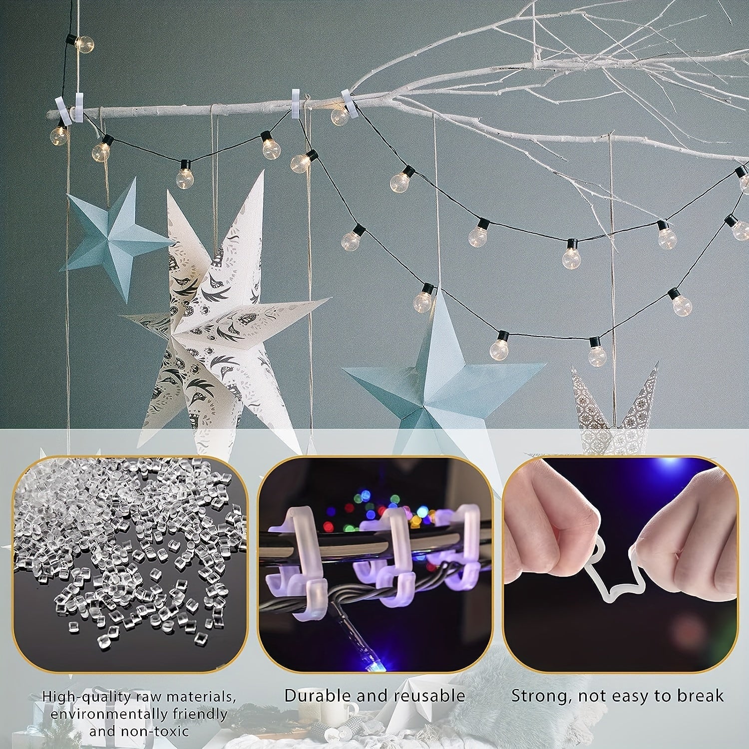 50pcs Decorative Light Hooks - Weather Proof Outdoor Light Clips