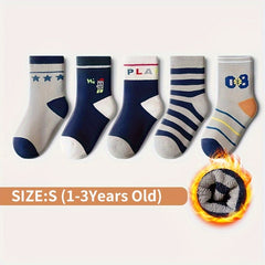 5 Pairs Kids' Thick Outdoor Sports Socks, Random Colors