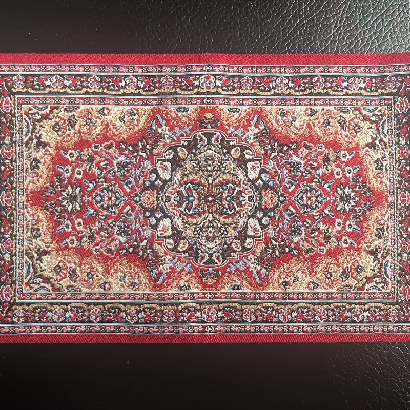 Renus Carpet 1:12 Scale Floral Pattern w/ Tassels Red & Beige Dollhouse
