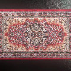 Renus Carpet 1:12 Scale Floral Pattern w/ Tassels Red & Beige Dollhouse