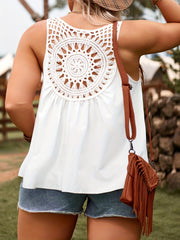 Casual Tank Top Women's Plus Ribbed V Neck Hollow Out Crochet Tank Top