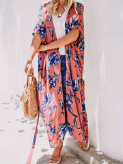 Plant Graphic Cover Up Shirt Loose Fit Non Stretch Beachwear Kimono