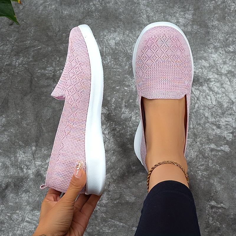 Solid Mesh Breathable Walking Shoes Lightweight Slip On Sport Flat Shoes Women's
