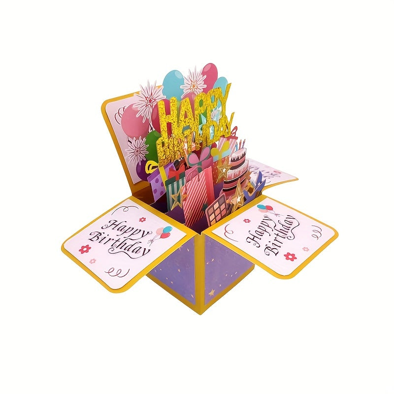 1pc Balloon Cake Birthday Greeting Card 3D Pop Up Box Holiday Blessing Card
