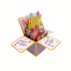 1pc Balloon Cake Birthday Greeting Card 3D Pop Up Box Holiday Blessing Card