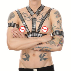 Men's Sexy Muscle Body Chest Harness Arm Bands Set for Cosplay Party Costume