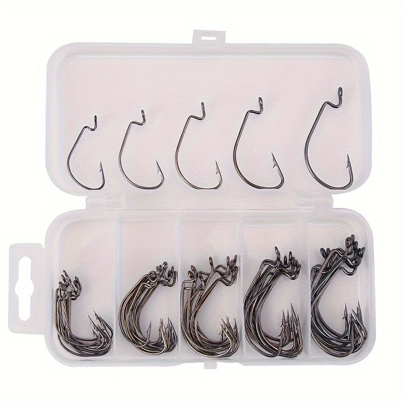 50pcs Crank Shank Hook Soft Lure Barbed Wide Gap Hook Fishing Accessories