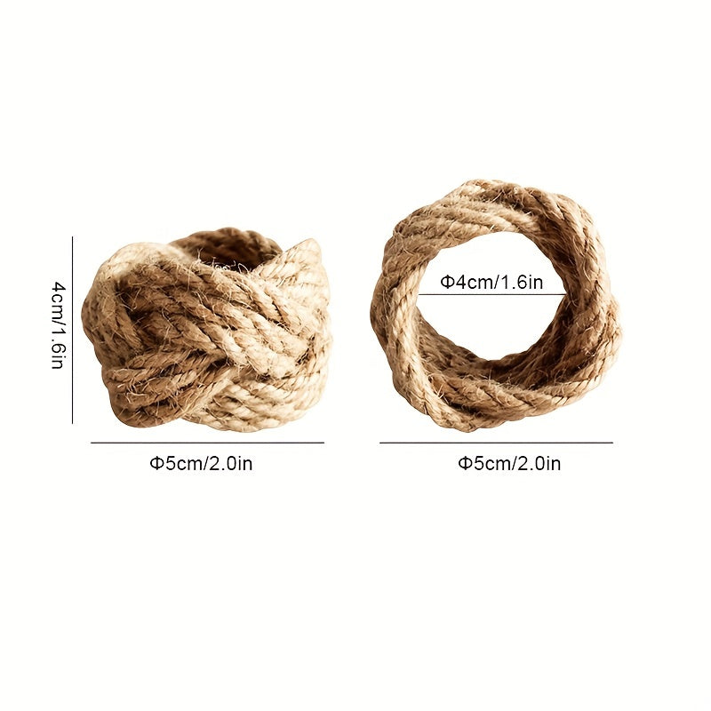 4pcs Linen Napkin Ring Handwoven Straw Western Restaurant Home Decor