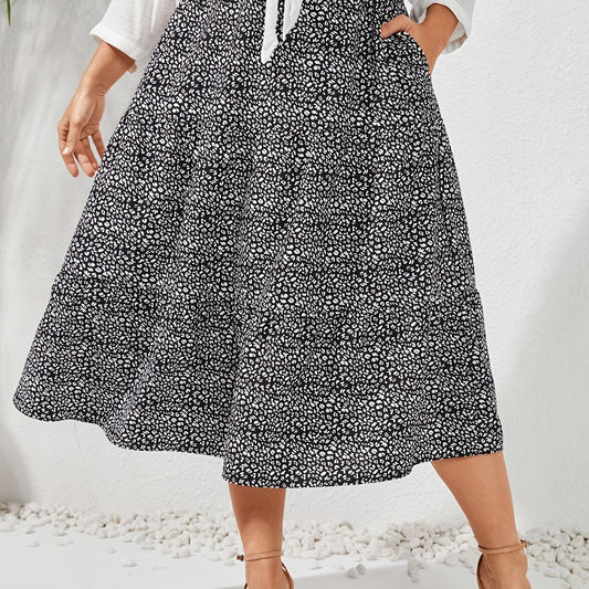 Women's Plus Dalmatian Print Maxi Skirt with Pockets
