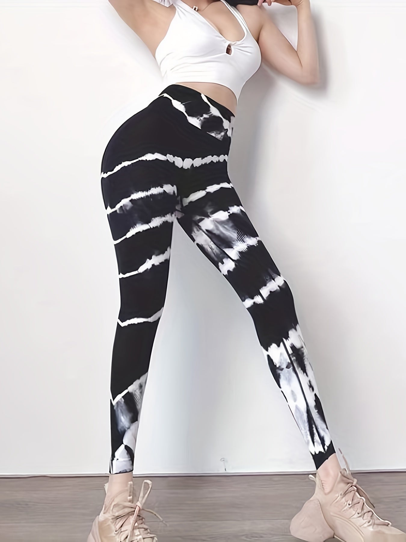 Women's Striped Tie Dye High Waist Tummy Control Leggings