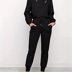 Sporty Two-piece Set Long Sleeve Crop Sweatshirt & Joggers Outfit