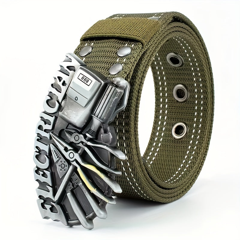 Men's Nylon Belt Alloy Smooth Buckle Casual Letter Tool Canvas Pants Belt