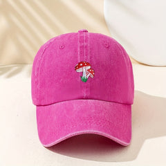 Unisex Sunshade Adjustable Baseball Cap with Mushroom Embroidery