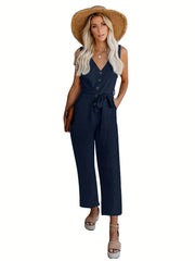 Sleeveless V Neck Jumpsuit Casual Slim Waist for Women