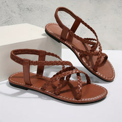 Women's Solid Braided Flat Sandals Casual Elastic Band Summer Shoes