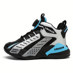Boy's Basketball Shoes With Rotating Buckle Comfy Non Slip Sneakers
