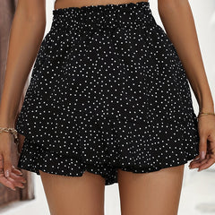 Polka Dot Print High Waisted Skort Casual Shirred Waist Skort