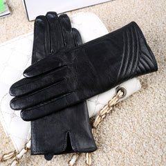 Leather Warm Gloves Sheepskin Thickened Warm Plus Velvet Mittens