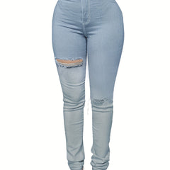 Women's Plus Ombre Print Ripped Button Fly High Rise Skinny Jeans