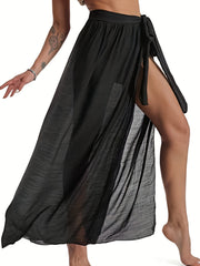 Semi Sheer Cover Up Wrap Stretch Beach Cover Up Skirt Women's Swimwear