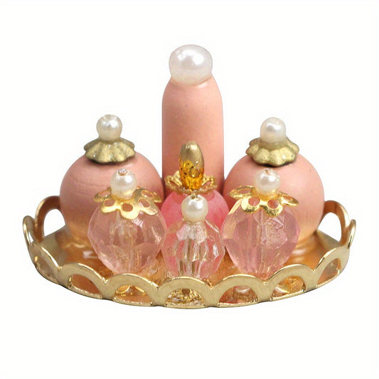 1:12 Dollhouse Bedroom Bathroom Accessories: Golden Tray & Pink Perfume Set