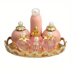 1:12 Dollhouse Bedroom Bathroom Accessories: Golden Tray & Pink Perfume Set