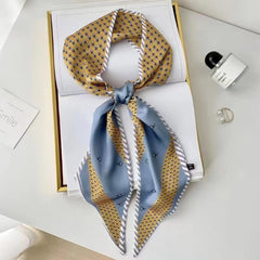 Thin Ribbon Scarf Angled Long Neckerchief Classic Print Hair Tie Band