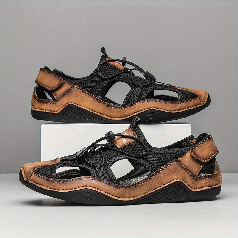 Men's Breathable Mesh Sandals w/ Draw String & Velcro Outdoor Walking Shoes