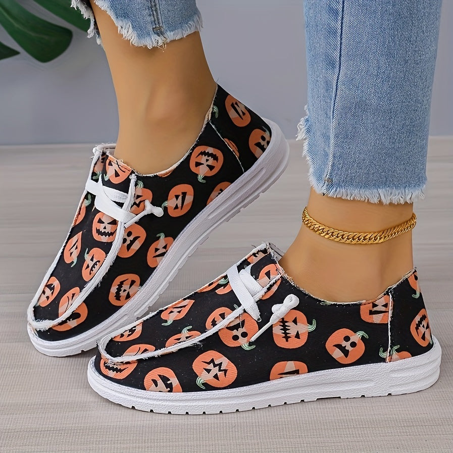 Women's Pumpkin Print Canvas Shoes Casual Lace Up Outdoor Shoes