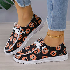 Women's Pumpkin Print Canvas Shoes Casual Lace Up Outdoor Shoes