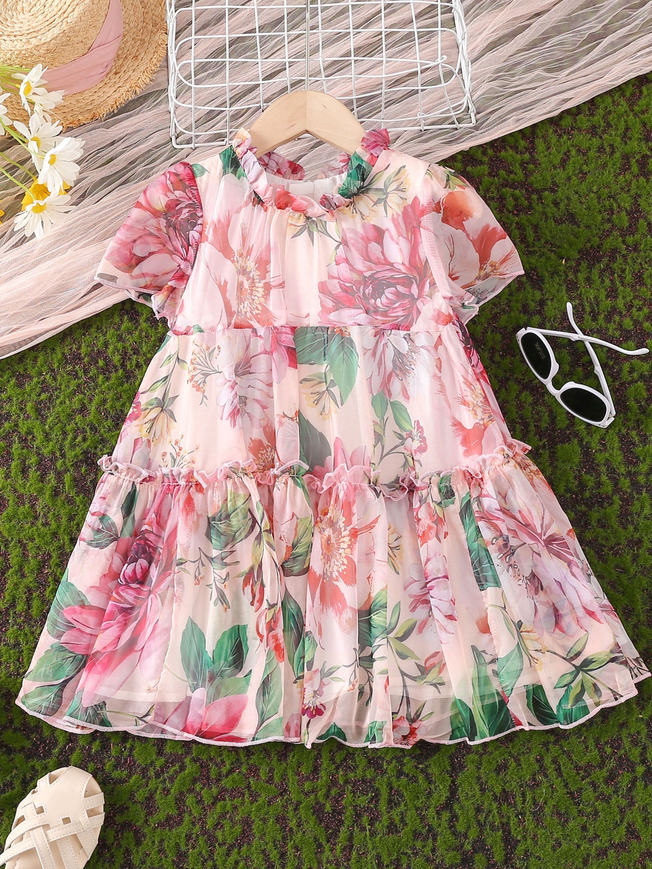 Baby Girls Ruffles Flowers Princess Dress Summer Clothes