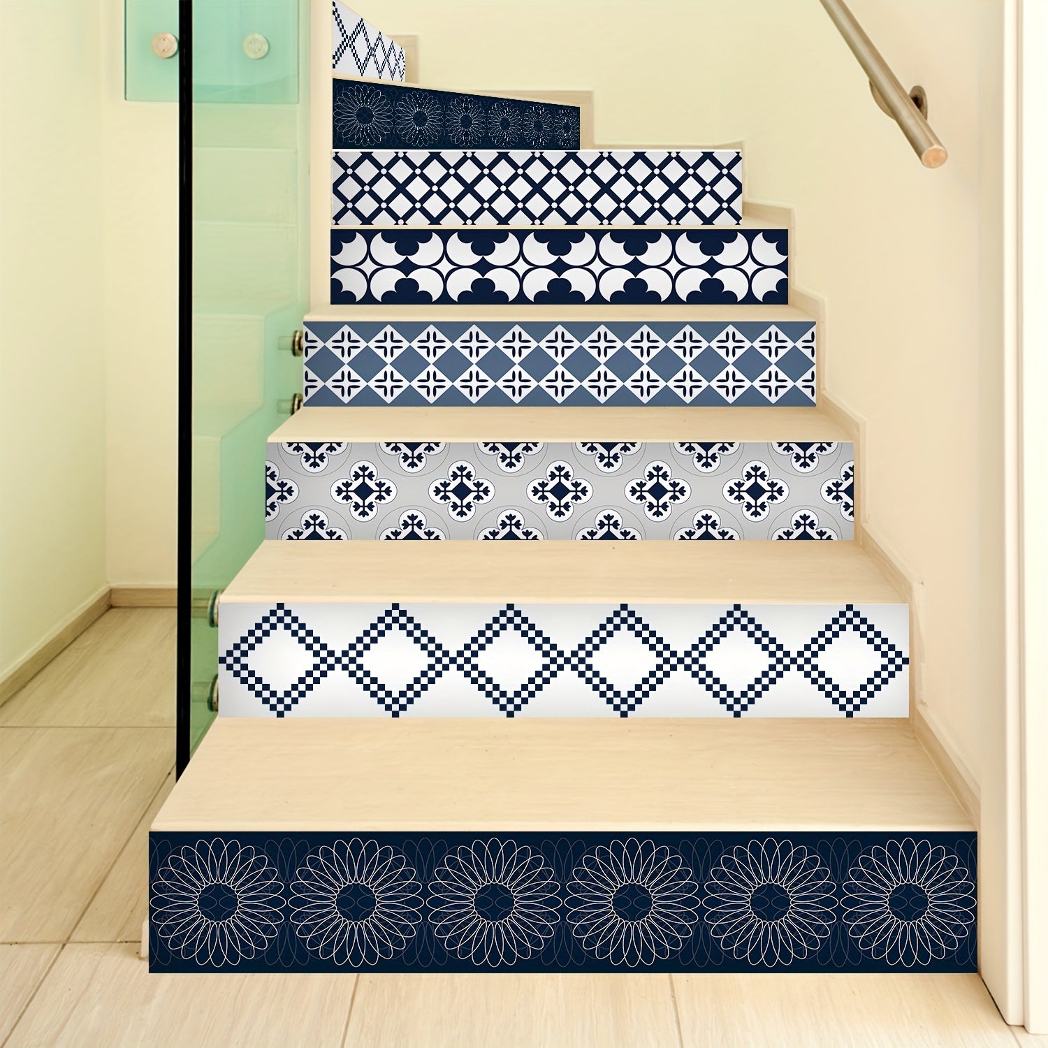 6pcs Staircase Retro Tile Wall Sticker, Waterproof Self-adhesive Vinyl Decal