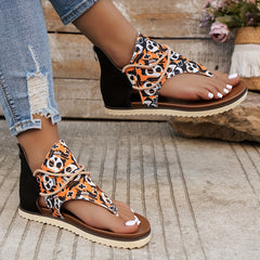 Women's Leopard Floral Print Clip Toe Sandals