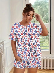 Independence Pajama Set Flag Print Top & Shorts Two Piece