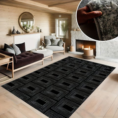 Non Slip Checkered Striped Carpet - Machine Washable Large Carpet for Daily Use