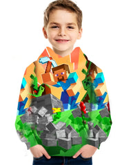 Kids Pixel Style Hooded 3D Print Sweatshirt Teens Hoodie Street Wear