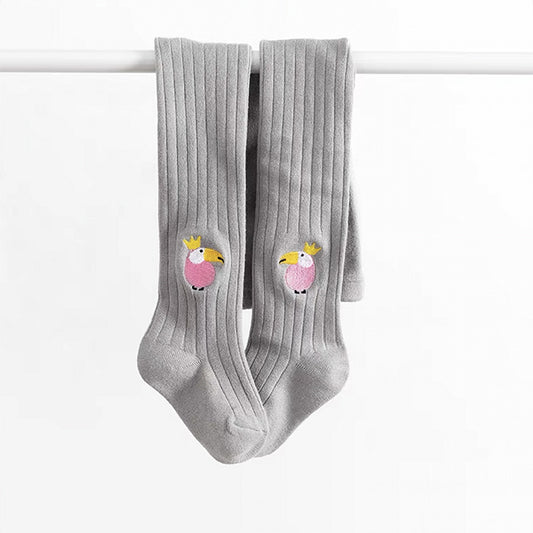 Girls Parrot Embroidery Pantyhose Soft Tights Leggings Pants Stockings